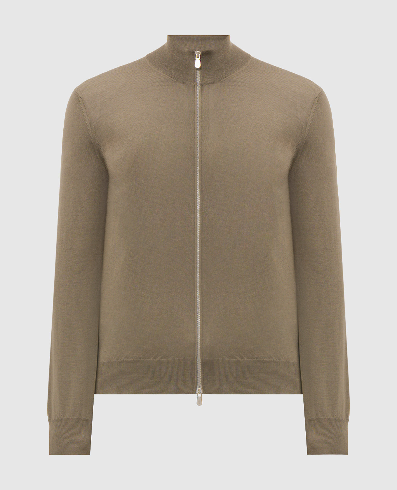 Brown wool and cashmere zip cardigan