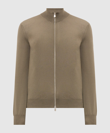 Brown wool and cashmere zip cardigan