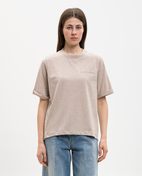 Peserico Beige melange T-shirt with monil chain S06918J06766A