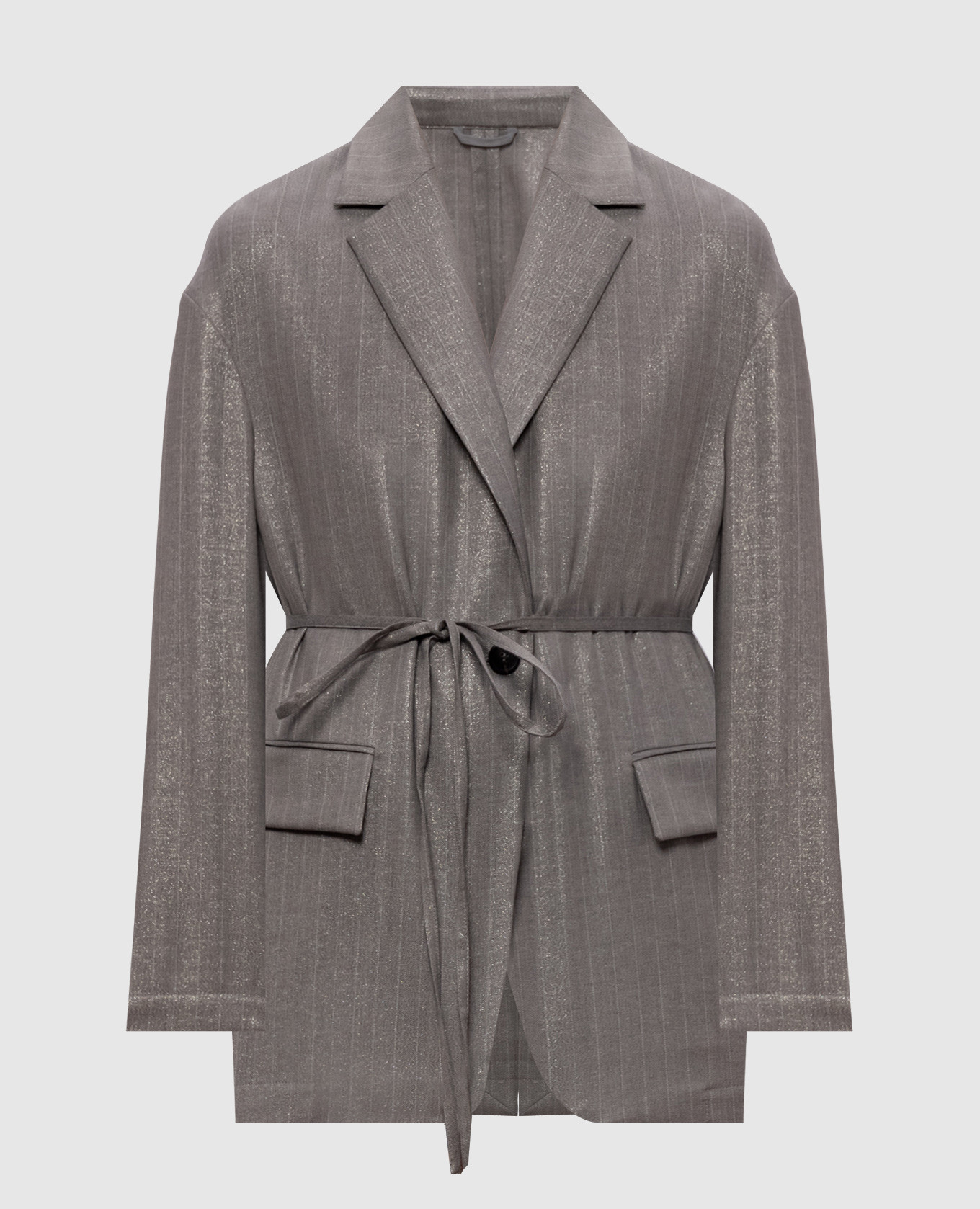 Giacca di lana grigia con strisce in lurex