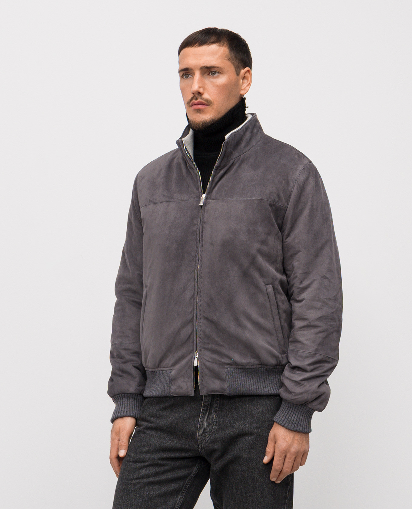 

Grey suede jacket with logo embroidery Enrico Mandelli