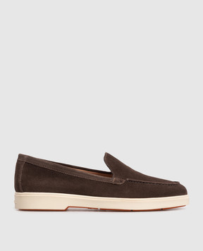 Santoni Brown suede loafers with logo WUYA58856TISNPYL