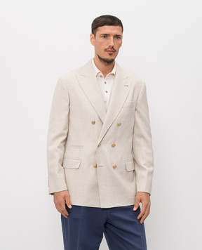 Brunello Cucinelli Beige double-breasted blazer made of wool, silk and linen MZ4197BPDG