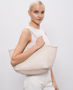 Dragon Nantucket Pink Woven Leather Tote Bag DGS68822