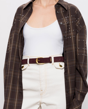 Twinset Burgundy suede belt with crocodile embossed pattern 262TO5650