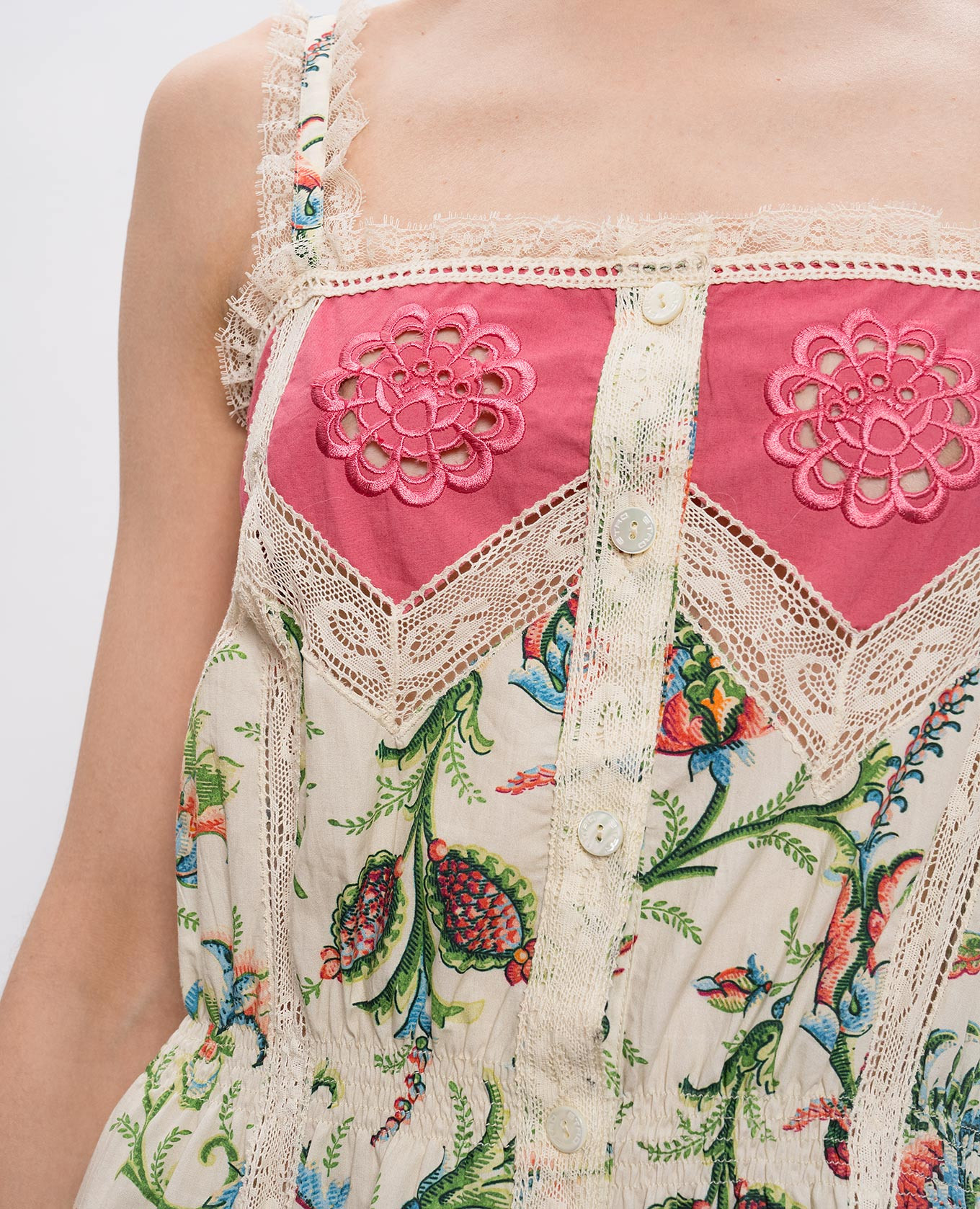 Beige floral print dress with lace Etro 5