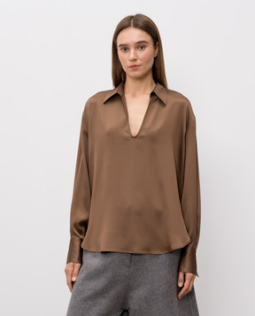 Brunello Cucinelli Brown silk blouse MP179B1D05