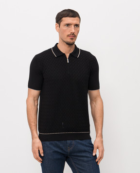 Bertolo Cashmere Black silk polo with contrast trim 902546002551