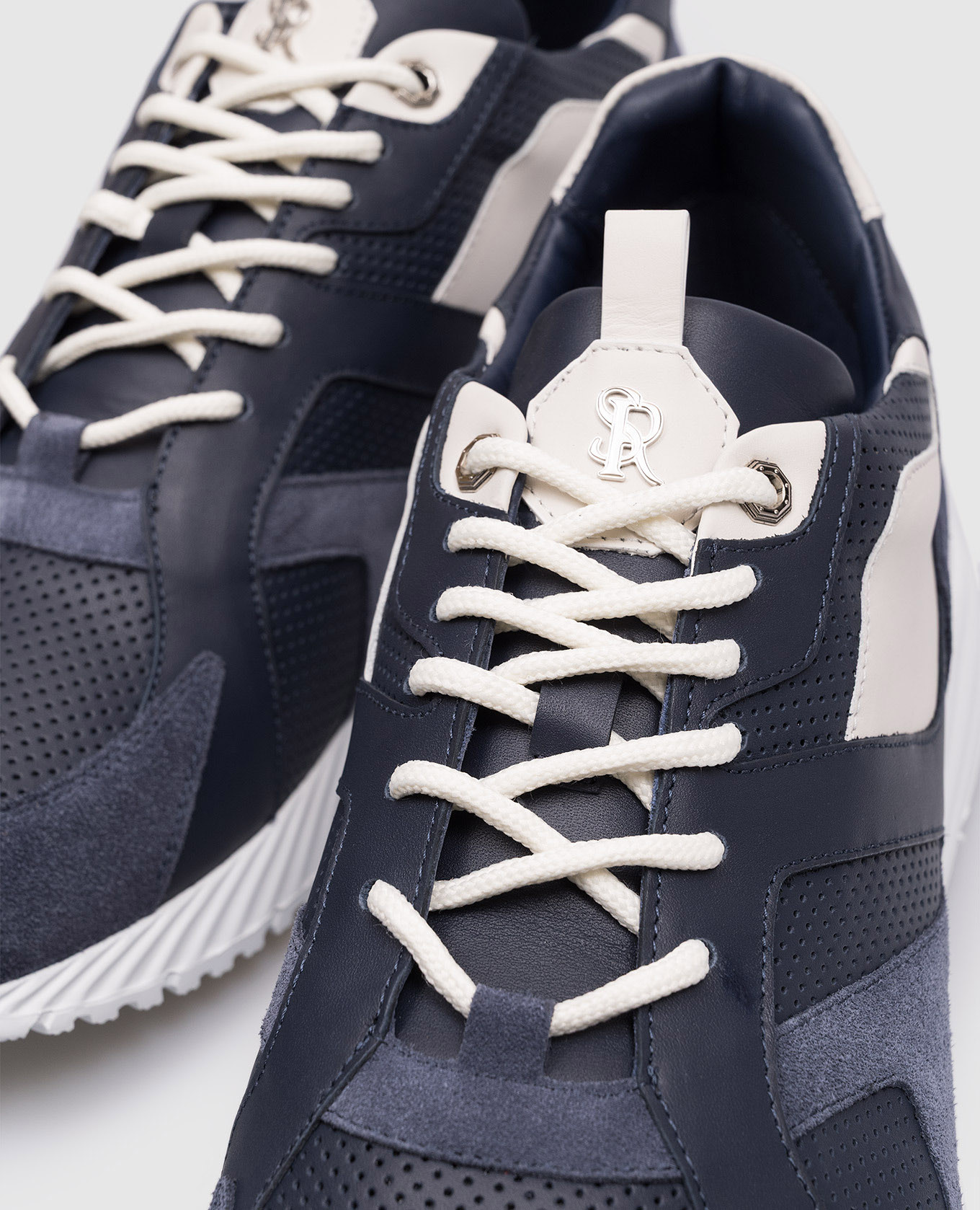 Blue leather sneakers with monogram Stefano Ricci 5
