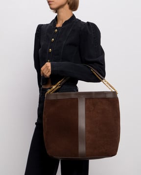 Twinset Brown suede bag with embossed logo 262TD8160