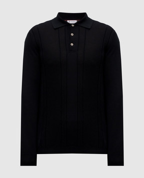 Brunello Cucinelli Black cotton polo shirt with woven pattern M29202425