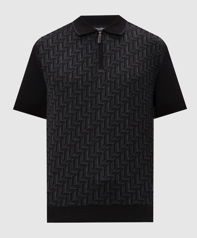 Black silk polo with zipper