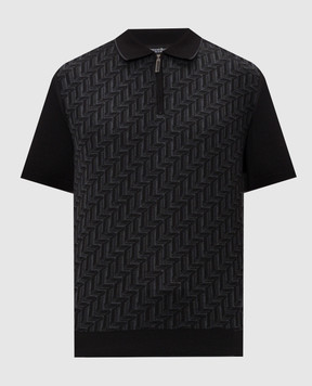 Stefano Ricci Black silk polo with zipper K818108P31F26174