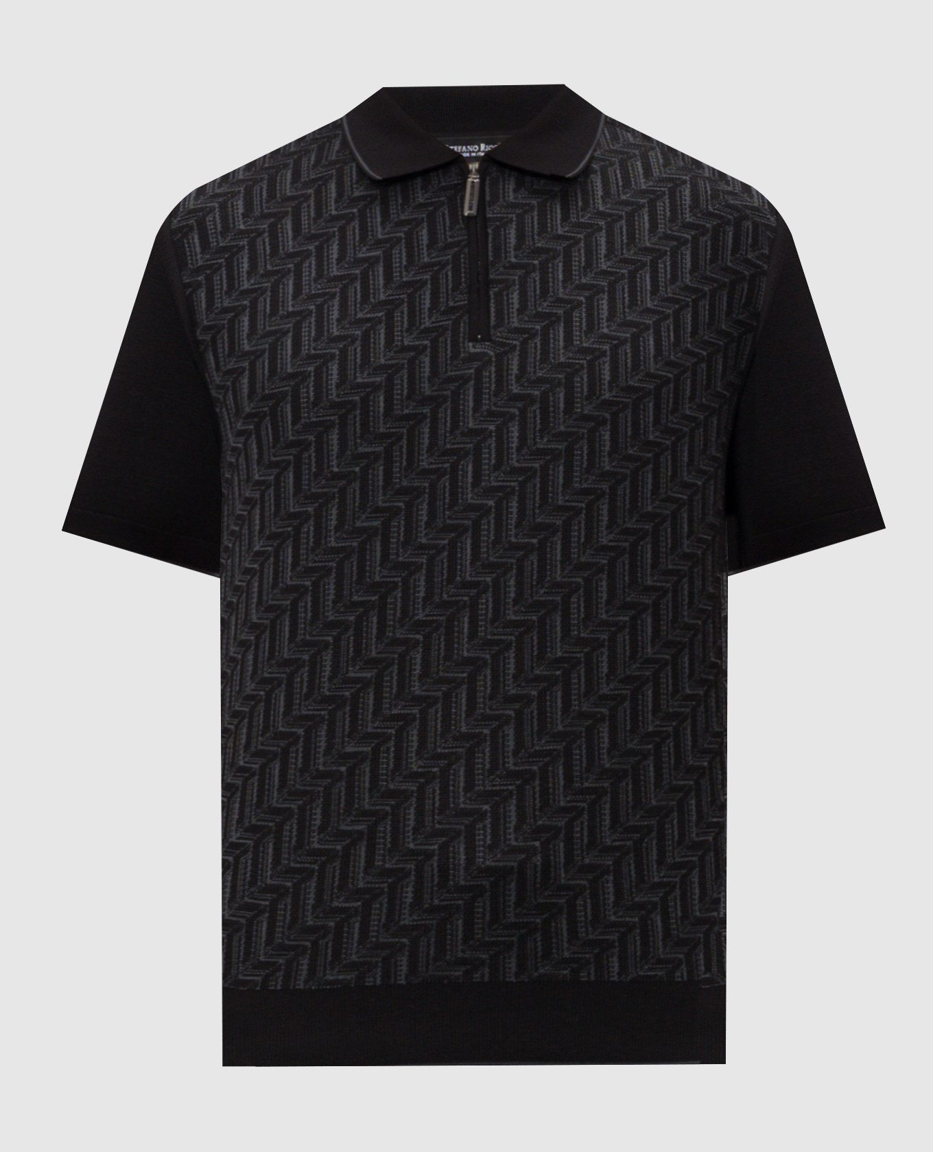 Black silk polo with zipper