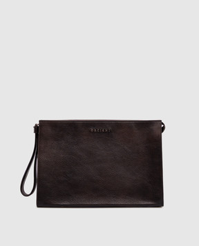 Orciani Brown leather clutch with textured logo SU0201LGN