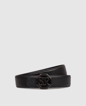 Stefano Ricci Black leather belt with monogram logo N352VDC184U