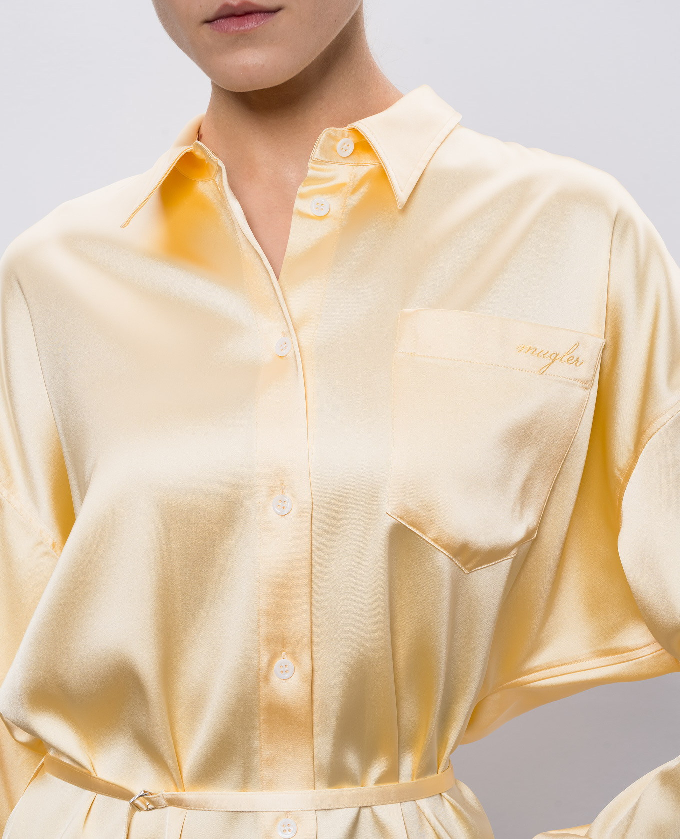 

Yellow shirt dress with logo embroidery Thierry Mugler