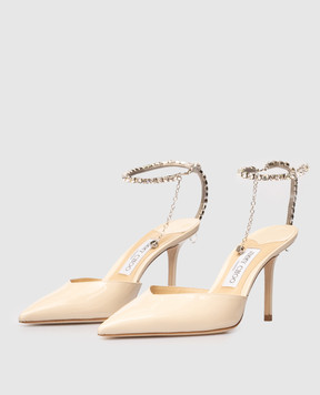 Jimmy Choo Beige patent leather slingbacks SAEDA with crystals SAEDA85BOB