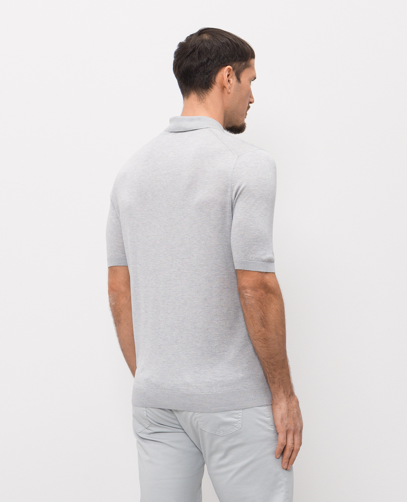 

Grey silk polo shirt with logo patch Enrico Mandelli