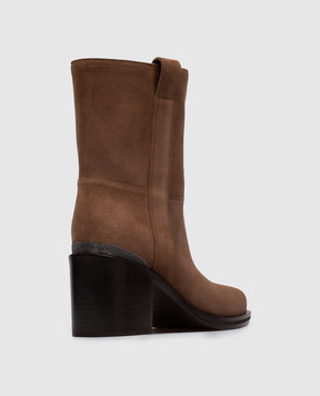 Brunello Cucinelli Brown suede ankle boots with monil chain MZSFC3358P