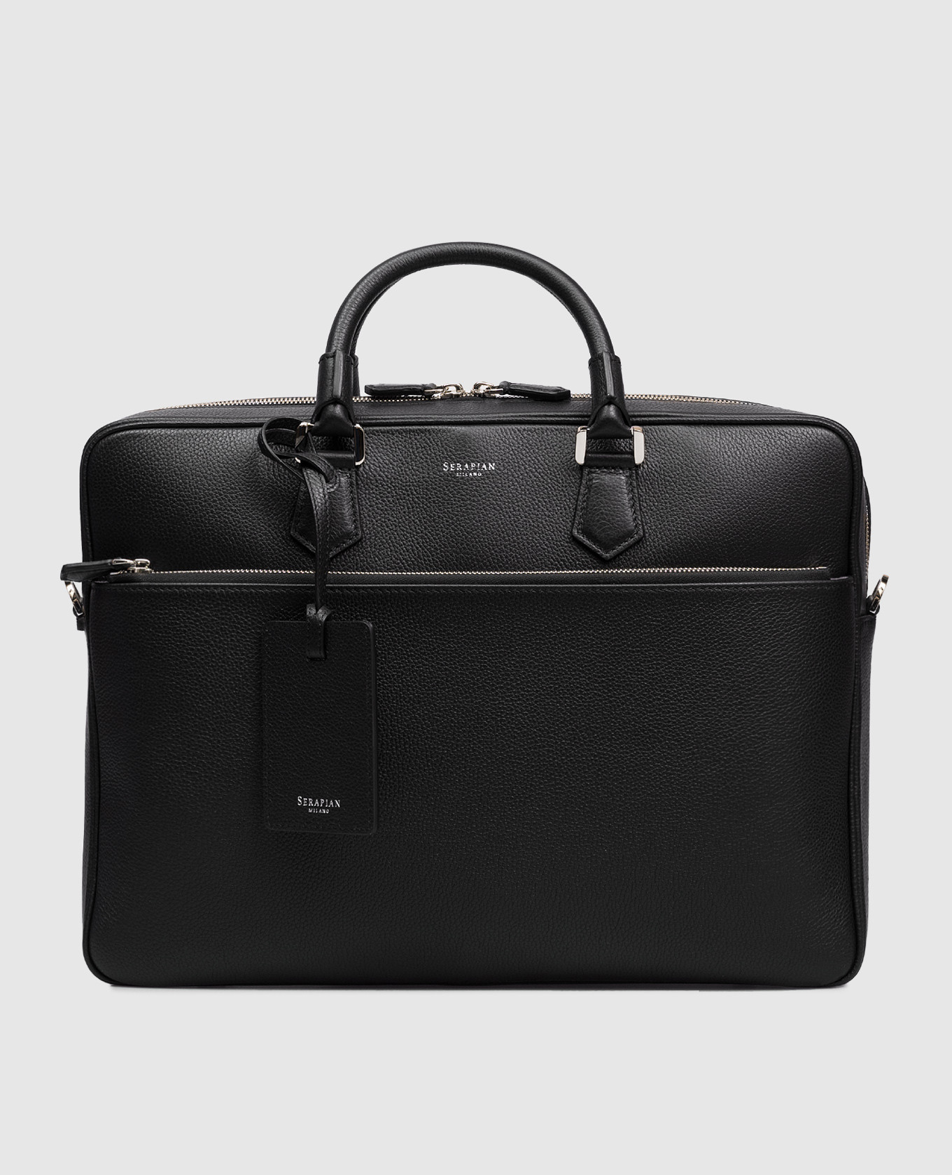 

Black leather briefcase with logo Serapian