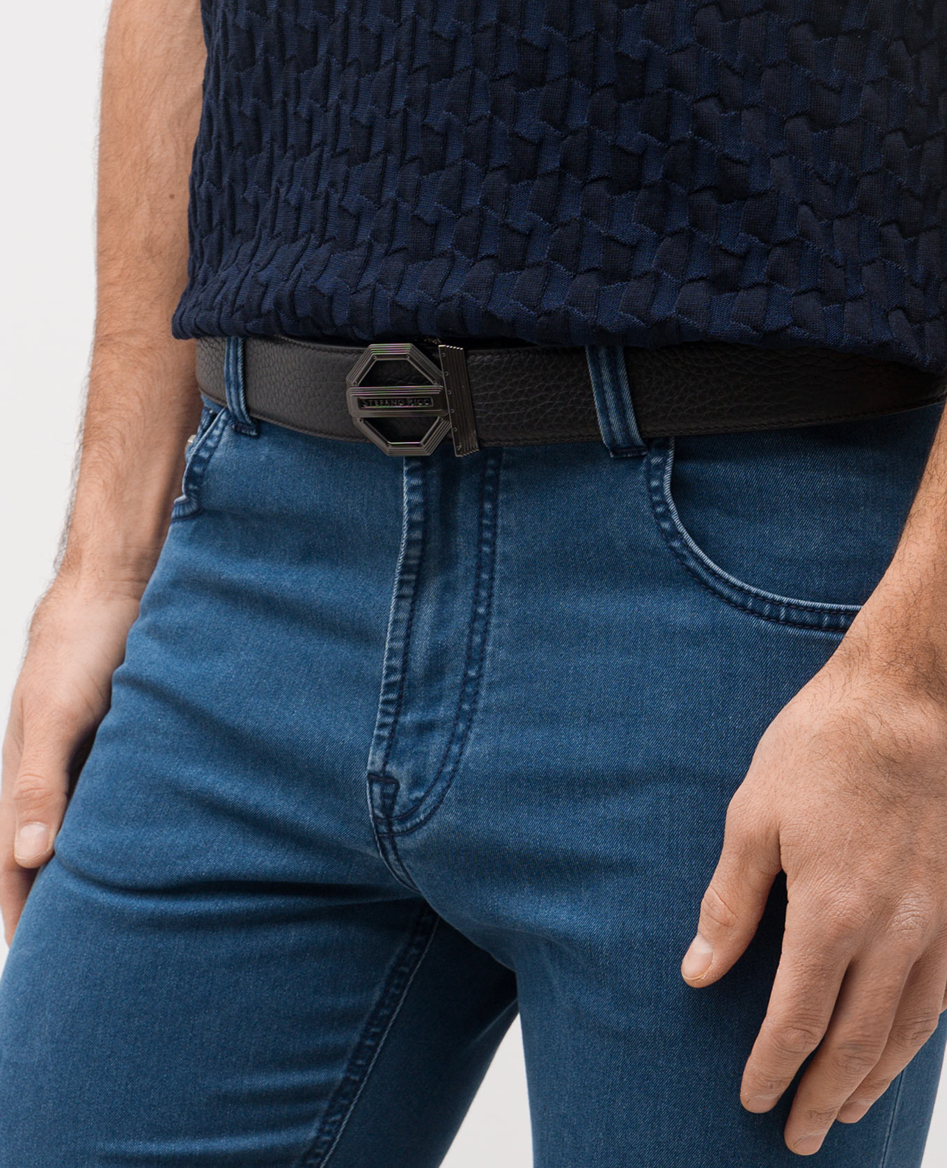 

Black leather belt with logo Stefano Ricci