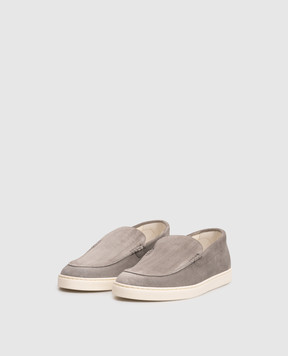 Brunello Cucinelli Gray suede slip-ons MZUHVSP335