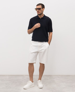 Balmain Blue wool and linen polo shirt with a pattern GH1GB044KI03