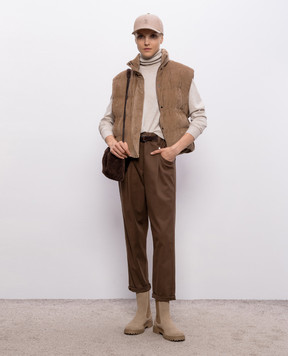 Brunello Cucinelli Brown corduroy down vest with monil chain MG5477613P