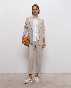 Peserico Beige wool jacket with lurex and monil chain A0170206413