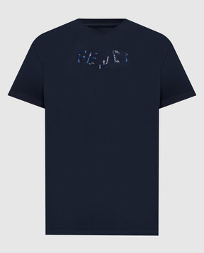 Fendi Blue T-shirt with embroidered logo FY1319AUOB