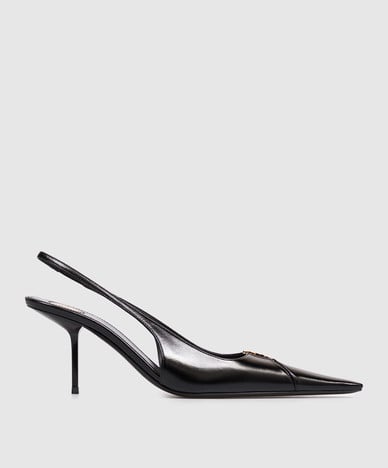 BABYLONE BRETEUIL black leather slingbacks