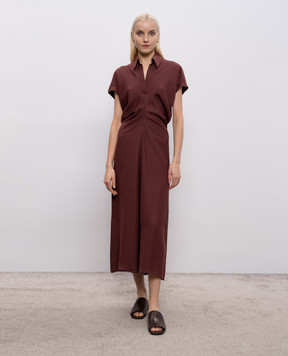 Brunello Cucinelli Burgundy linen dress with monil chain MH126A5426