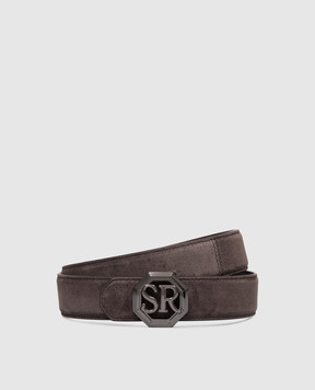 Stefano Ricci Brown suede belt with logo monogram N351SDC184U
