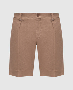 Stefano Ricci Brown linen shorts with emblem M1T6100180LCTL1U