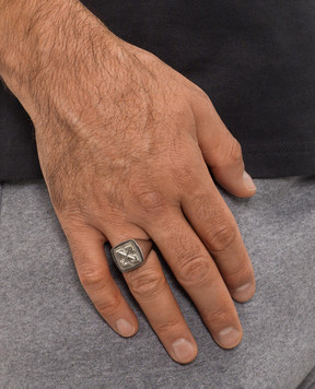 Off-White Silver signet ring with emblem OMOC07LC99MET001