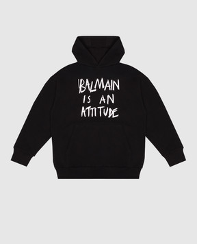 Balmain Children's black hoodie with contrasting print BZ4H00Z31831214