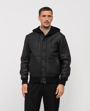 Cashmere&Whiskey Black cropped sheepskin coat with hood DF901