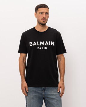 Balmain Black t-shirt with logo print GH1EG000BD45