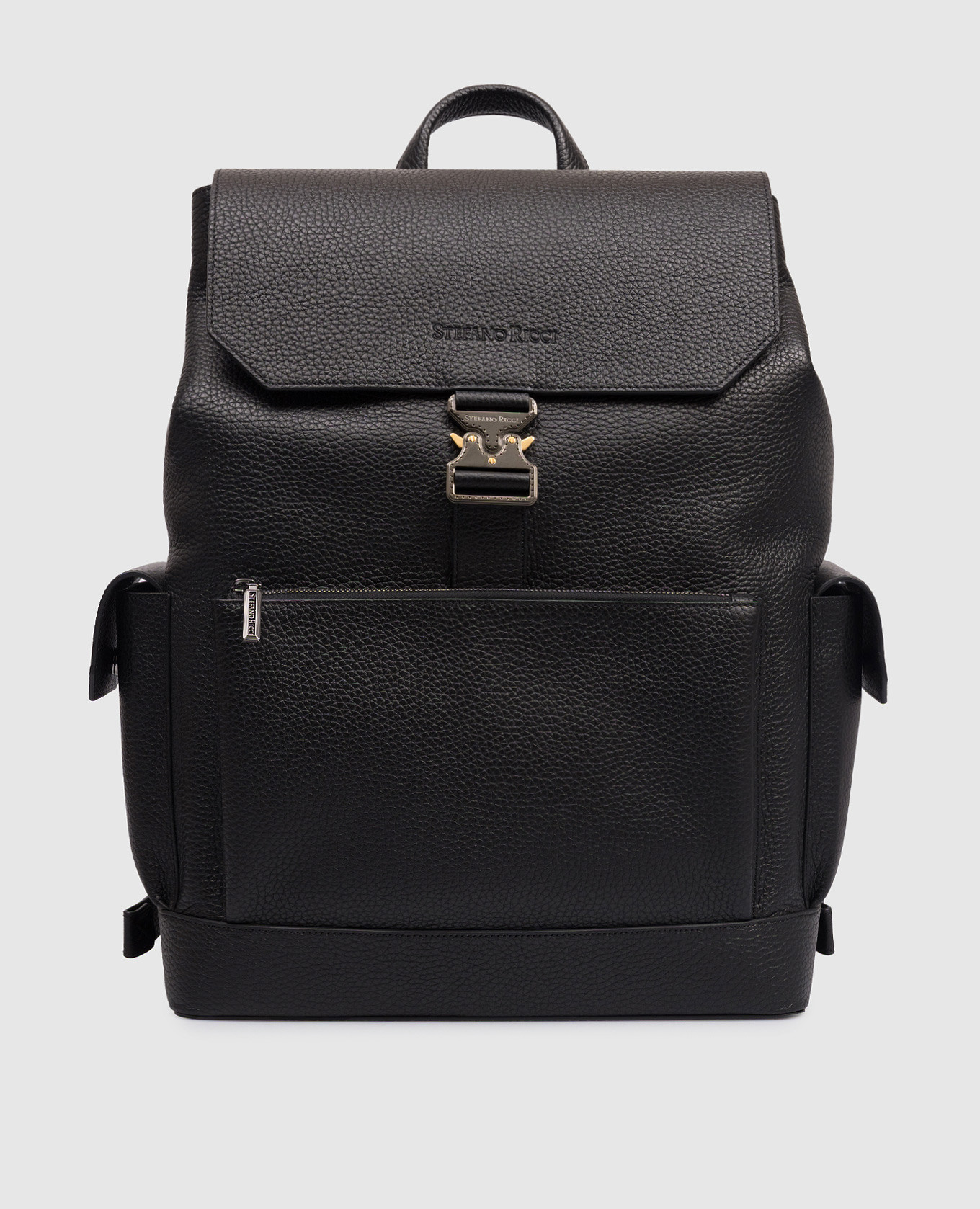 

Black leather backpack with embossed logo Stefano Ricci