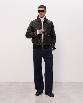 Dolce&Gabbana Black leather jacket with metal plate G9CFULHULQX