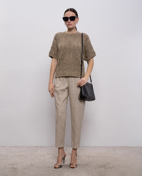 Peserico Khaki openwork top with sequins A99079F0309110