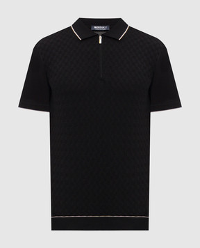 Bertolo Cashmere Black polo shirt with patterned silk 9025460025515860