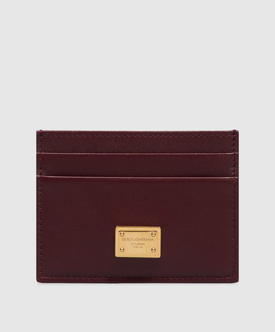 Burgundy leather cardholder with logo plate