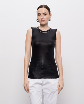 Peserico Black T-shirt with monil chain E08700J001116