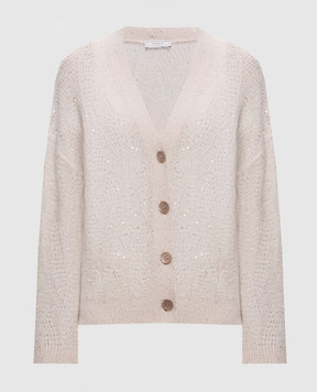 Peserico Beige wool cardigan with sequins A99250F05G9100