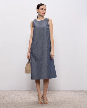 Peserico Blue midi dress with monil chain S0224602688