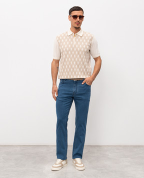 Stefano Ricci Beige polo shirt with patterned silk K414017P31F26268