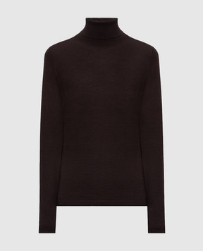 Brunello Cucinelli Brown cashmere turtleneck with monil chain M12150103