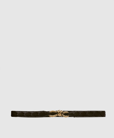 Brown leather adjustable belt with weaving